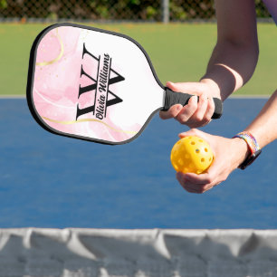 Rosa Marmor-Monogramm   Weibliches modernes Gold-G Pickleball Schläger