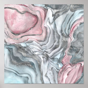 Rosa Marmor - pastellrosa und silber Poster