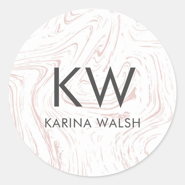 Rosa Marmor personalisierte Anfangskleber für Mono Runder Aufkleber (Vorderseite)