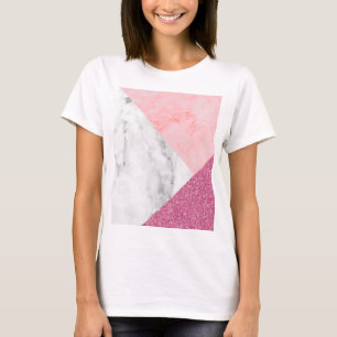 Rosa Marmor Print Glänzend T-Shirt