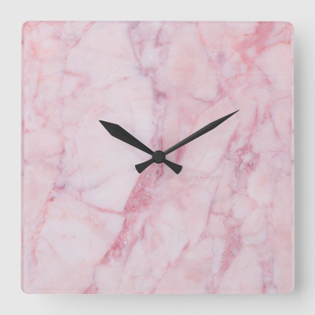 Rosa Marmor Quadratische Wanduhr (Vorderseite)