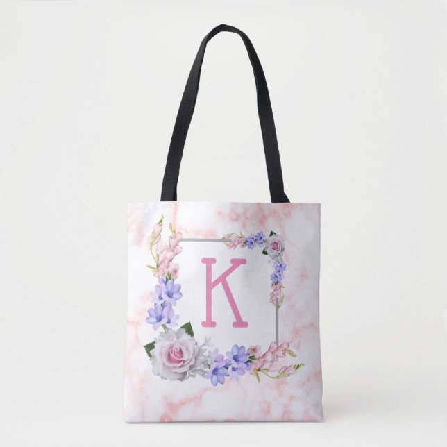 Rosa Marmor Rose Bouquet Monogram (Vorderseite)