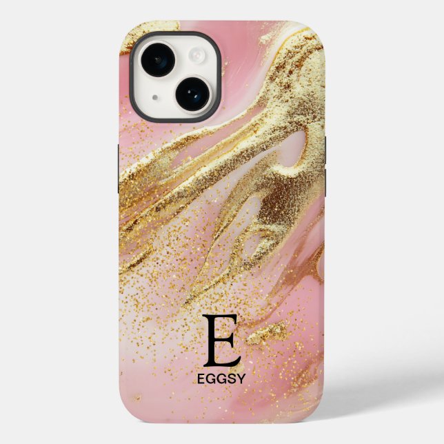Rosa Marmor schick gold glitzer Monogramm Case-Mate iPhone Hülle (Rückseite)