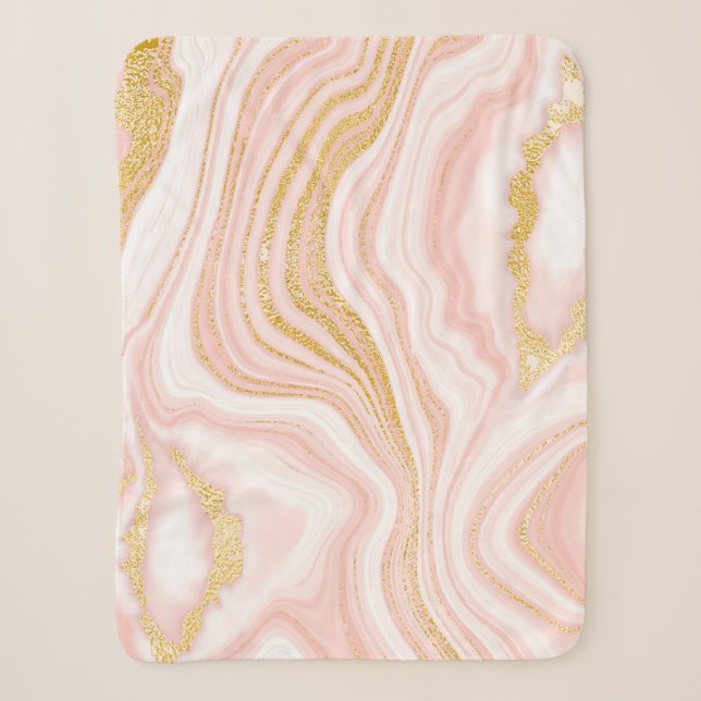 Rosa Marmor und goldene Textur Sherpadecke (Vorderseite)