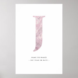 Rosa Marmorbuchstabe J Initial w/Personalization A Poster