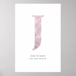 Rosa Marmorbuchstabe J Initial w/Personalization A Poster