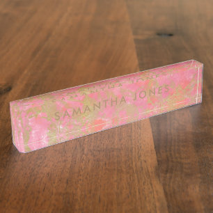 Rosa Marmorgoldklassisches personalisiertes Namensplakette