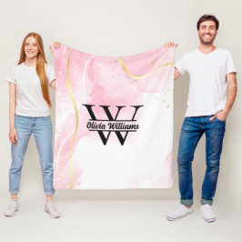 Rosa Marmormonogramm | Girly Modern Gold Glitzer Fleecedecke