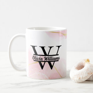 Rosa Marmormonogramm Girly Modern Gold Glitzer Kaffeetasse