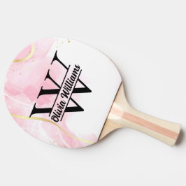 Rosa Marmormonogramm | Girly Modern Gold Glitzer Tischtennis Schläger