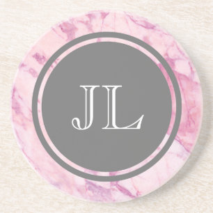 Rosa Marmormonogramm mit grauem Circle Motif Sandstein Untersetzer
