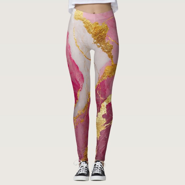 Rosa Marmormuster mit Gold Leggings (Vorderseite)
