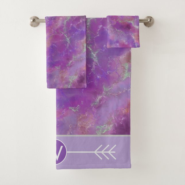 Rosa Marmormuster mit Monogramm  Badhandtuch Set (Insitu)