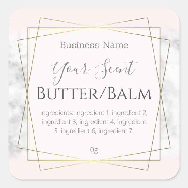 Rosa Marmorplatte Creme Body Butter Lip Balm Label Quadratischer Aufkleber (Vorderseite)