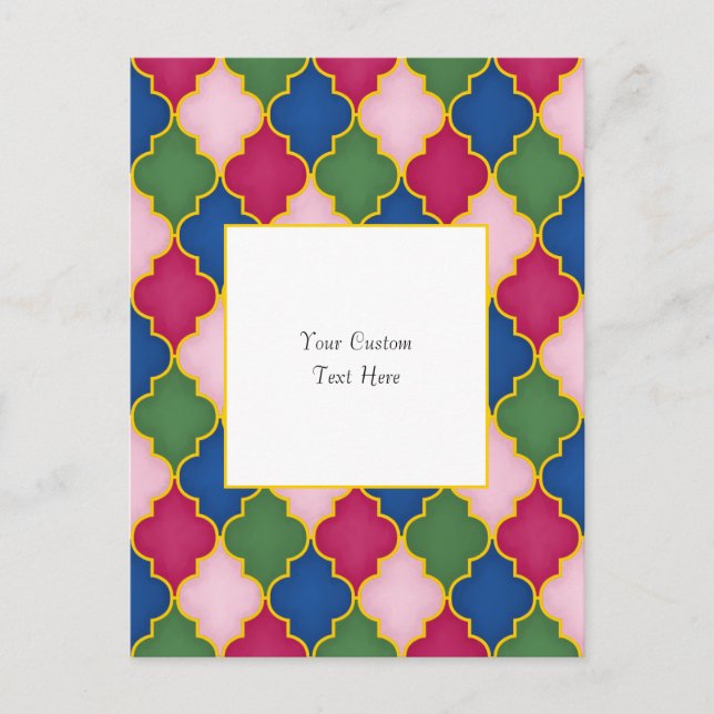 Rosa marokkanische Tile Elegante Custom Postkarte (Vorderseite)