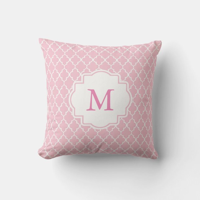 Rosa marokkanisches Monogramm Quatrefoil Kissen (Vorderseite)