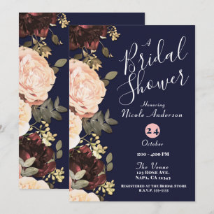 Rosa Marone Blumen Grün Marineblau Brautdusche Einladung