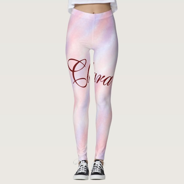 Rosa Maroon Aquarell abstrakt Namenspastel hinzufü Leggings (Vorderseite)