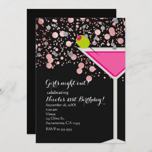 Rosa Martini Drink mit Olive Confetti Party Einladung