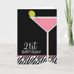 Rosa Martini- und Zebra-Muster Karte<br><div class="desc">Die kundengerechten Grußkarten,  die ein Martini-Glas mit einer Olive auf einem Schwarzen und einem Zebra kennzeichnen,  drucken Hintergrund. Kunst © JW ILLUSTRATIONEN</div>