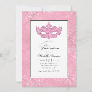 Rosa Maskenball-Quinceañera Einladung