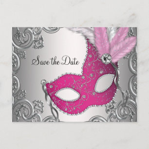 Rosa Maskenball Save The Date Ankündigungspostkarte