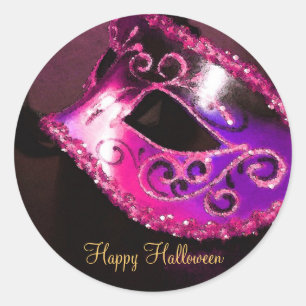 Rosa Maskerade-Halloween-Party-Aufkleber Runder Aufkleber