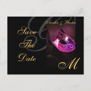 Rosa Maskerade-Masken-Save the Date Postkarte