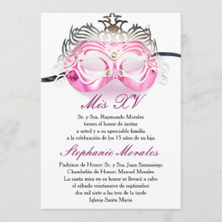 Rosa Maskerade Quinceanera Geburtstags-Einladung Einladung