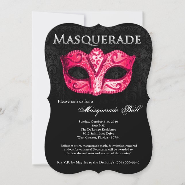 Rosa Masquerade Ball Maske Kostüm Halloween Teil Einladung (Vorderseite)