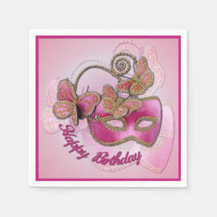 Rosa Masquerade Maske Birthday Napkins Serviette