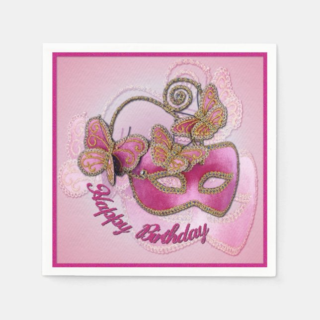 Rosa Masquerade Maske Birthday Napkins Serviette (Vorderseite)