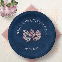 Rosa Masquerade Maske Elegante Quinceanera Pappteller