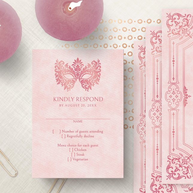Rosa Masquerade Maske Elegante Quinceanera RSVP Karte (Von Creator hochgeladen)