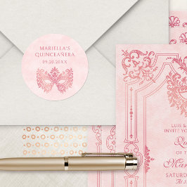 Rosa Masquerade Maske Elegante Quinceanera Runder Aufkleber