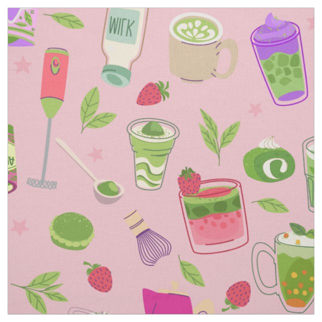 rosa Matcha-Tee-Erdbeershake Stoff (Muster)