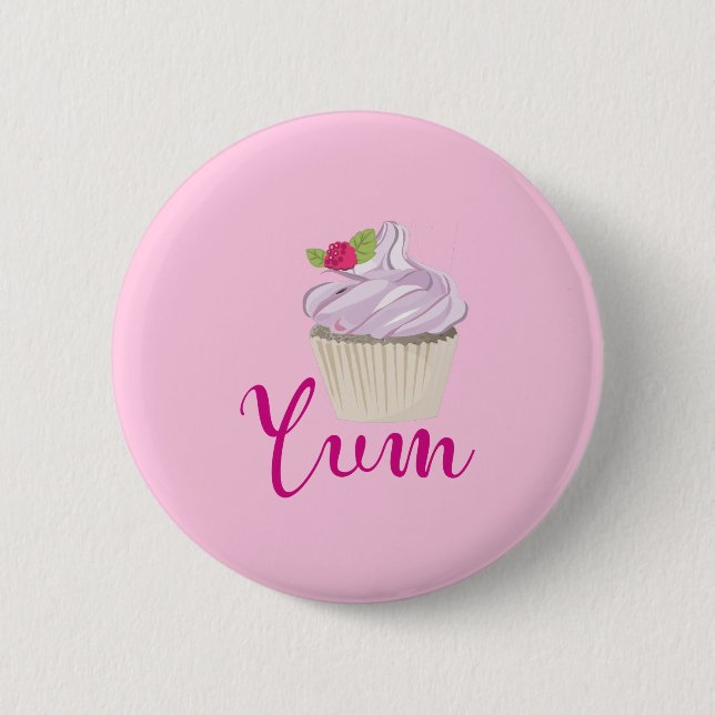 Rosa Mattiert Cupcake Yum! Button (Vorderseite)