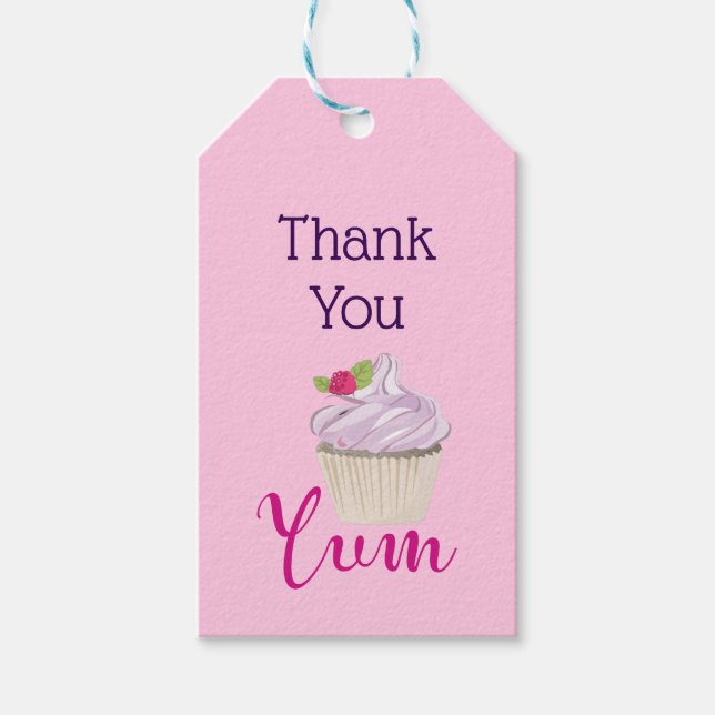 Rosa Mattiert Cupcake Yum! Danke Geschenkanhänger (Vorderseite)
