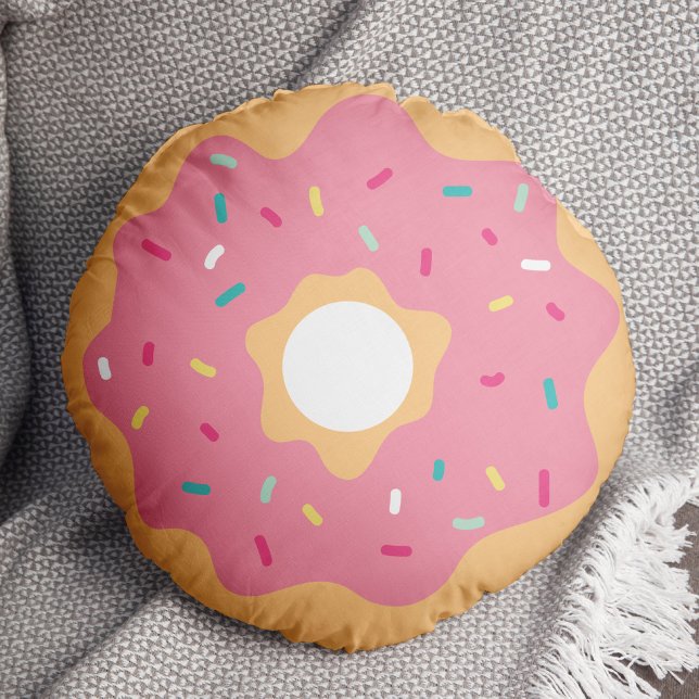 Rosa Mattierte Sprinklen Doughnut Rundes Kissen (Von Creator hochgeladen)