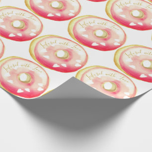 Rosa Mattierter Donut "Mit Liebe infundiert" Vorla Geschenkpapier