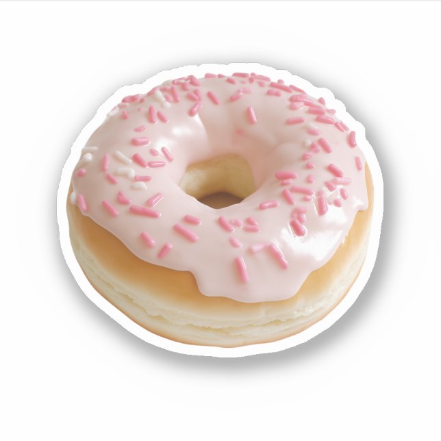 Rosa Mattierter Donut mit Sprinklen Aufkleber (Vorderseite)