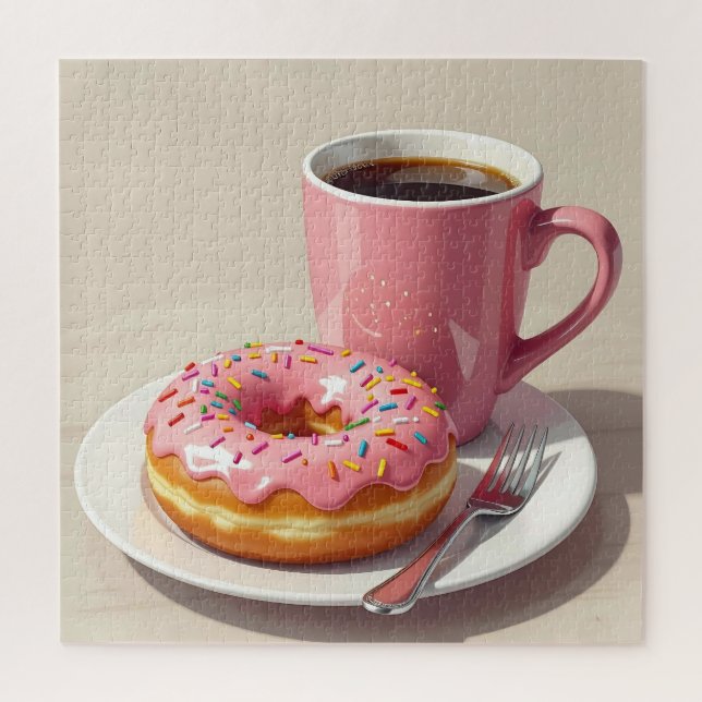 Rosa, Mattierter Donut und Kaffee Puzzle (Vertikal)