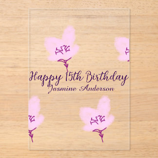 Rosa mauve Blumen 15. Geburtstag Quinceanera Name Acryleinladungen