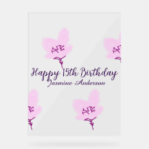 Rosa mauve Blumen 15. Geburtstag Quinceanera Name  Acrylschild