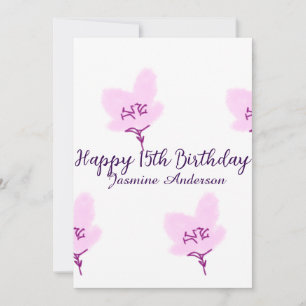 Rosa mauve Blumen 15. Geburtstag Quinceanera Name  Einladung