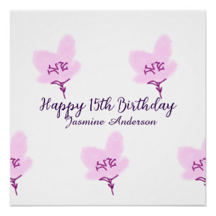 Rosa mauve Blumen 15. Geburtstag Quinceanera Name Poster