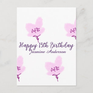 Rosa mauve Blumen 15. Geburtstag Quinceanera Name  Postkarte