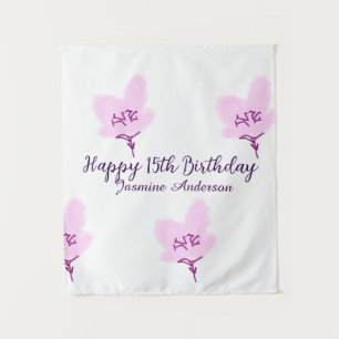 Rosa mauve Blumen 15. Geburtstag Quinceanera Name Wandteppich