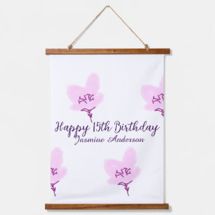 Rosa mauve Blumen 15. Geburtstag Quinceanera Name Wandteppich Mit Holzrahmen