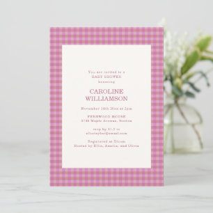 Rosa Mauve Gingham Karo Gittermuster Herbst-Baby-P Einladung